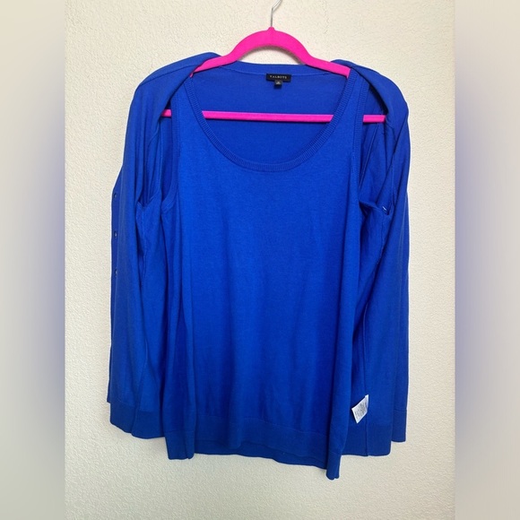 Talbots Royal Blue Classic Twinset Half Sleeve Cardigan and Shell Knit Tank M - Picture 7 of 10